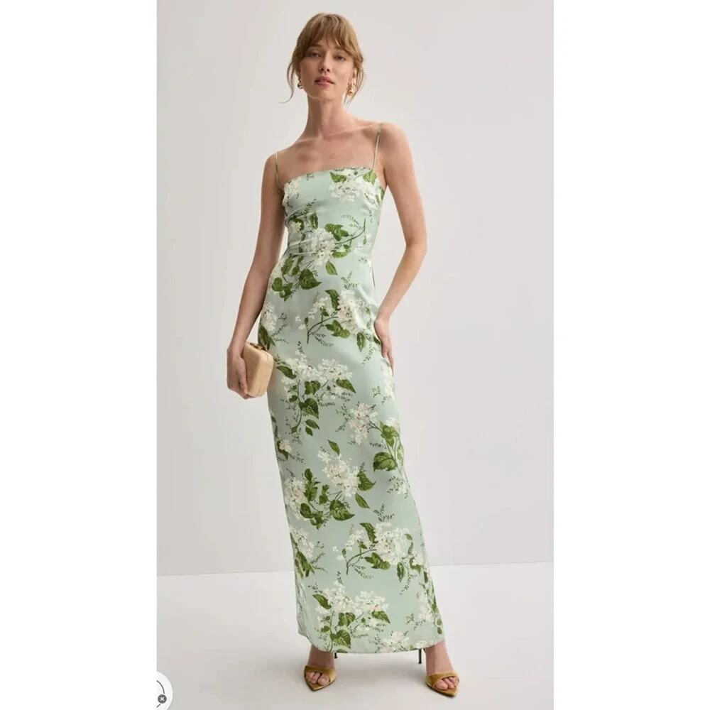 Reformation Frankie Silk Maxi Dress Tea Garden SIZE 2